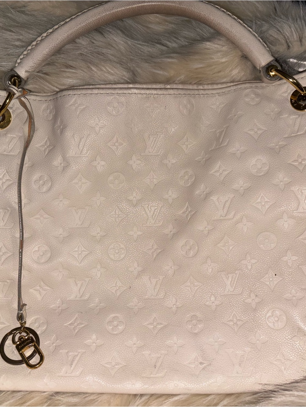 Louis Vuitton Cream Embossed Monogram Shoulder Bag with Gold Hardware